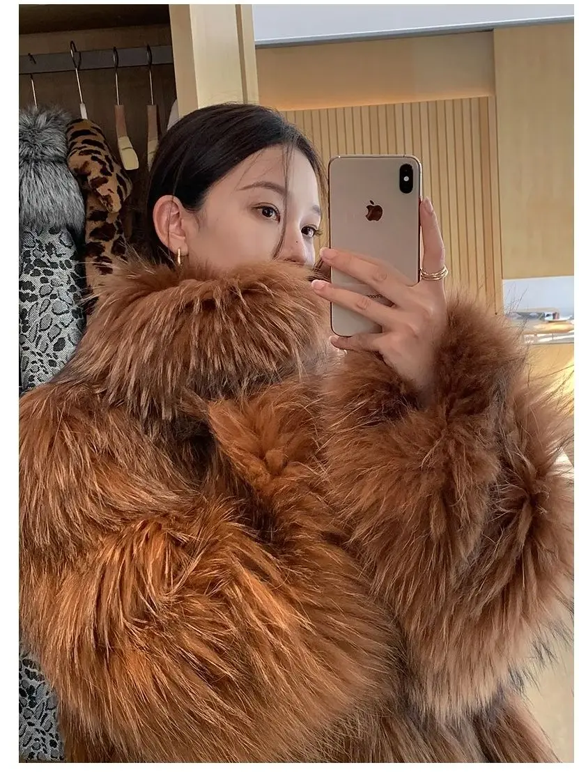 Luxury Clothes Winter New Imported Raccoon Fur Coat Natural Fluffy Fur Jacket Ladies Fashion Streetwear Women's X-Long