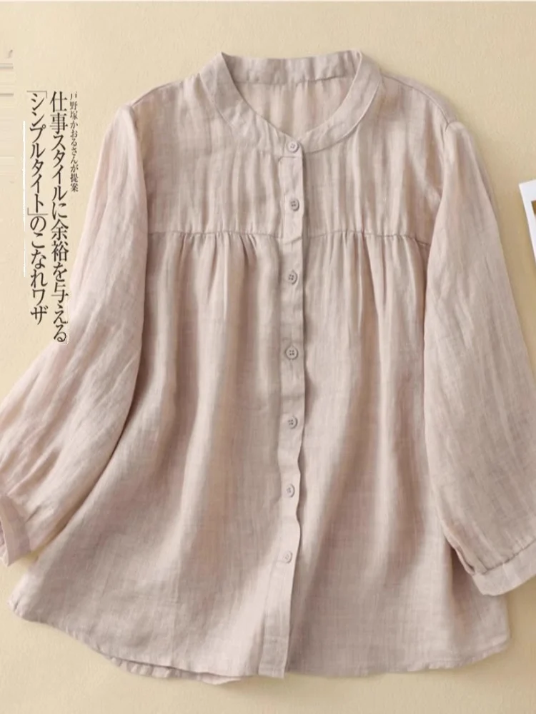 Women's Casual Summer New Style Seven-Quarter Sleeve Shirt Thin Versatile Ladies' Button-Up Top Breathable Comfortable Regula...