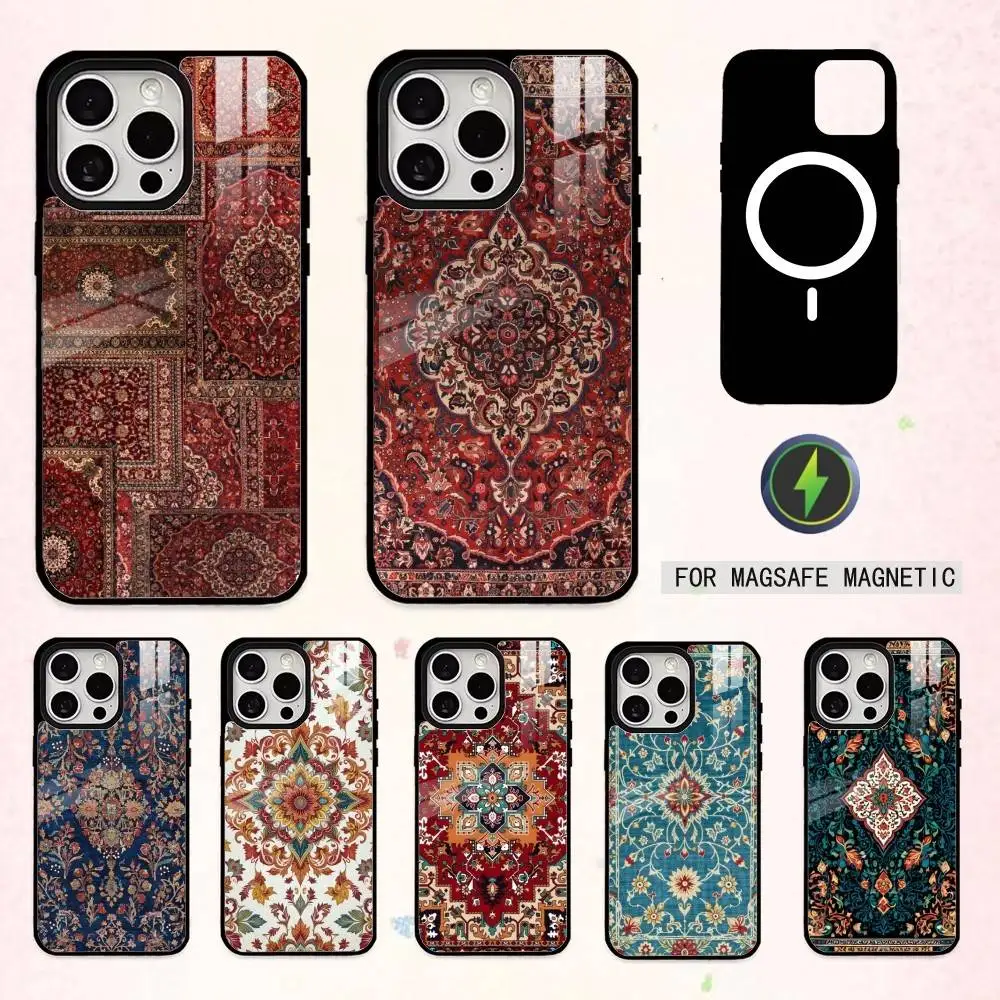 

P-Persian Carpet Floral Pattern Phone Case For iPhone17,16,15,14,13,12,11 Plus,Pro Max Magnetic For Magsafe Wireless Charging