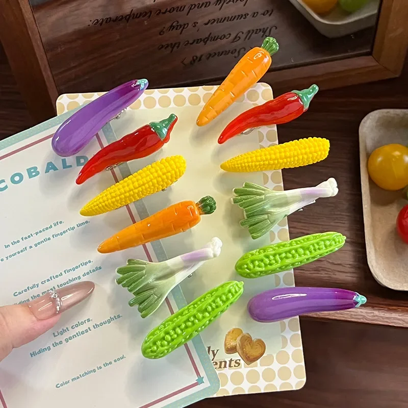 Sweet Cute Vegetable Carrot And Cabbage Hair Clip Simulated Fun Side Clip Vegetable Hair Accessories Student Card Holder