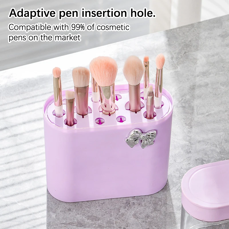 Makeup Brush Dustproof Storage Box With Lid Puff Washer Sponge Cleaning Drying Rack Holder Cosmetic Brush Organizer 13 Holes