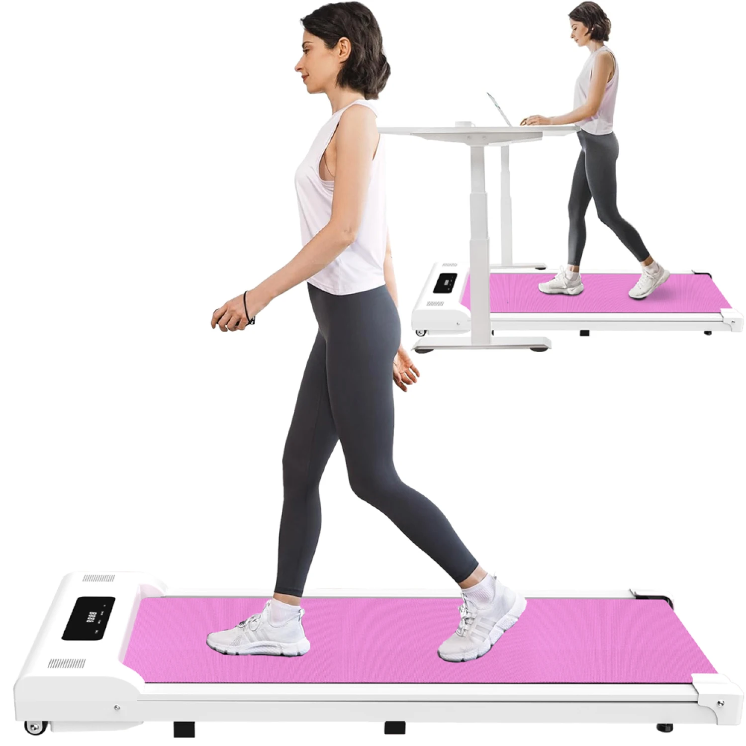 

Under Desk Treadmill Walking Pad Portable with Remote Control LED Display Jogging Machine Home Office Use Pink - 265 lbs