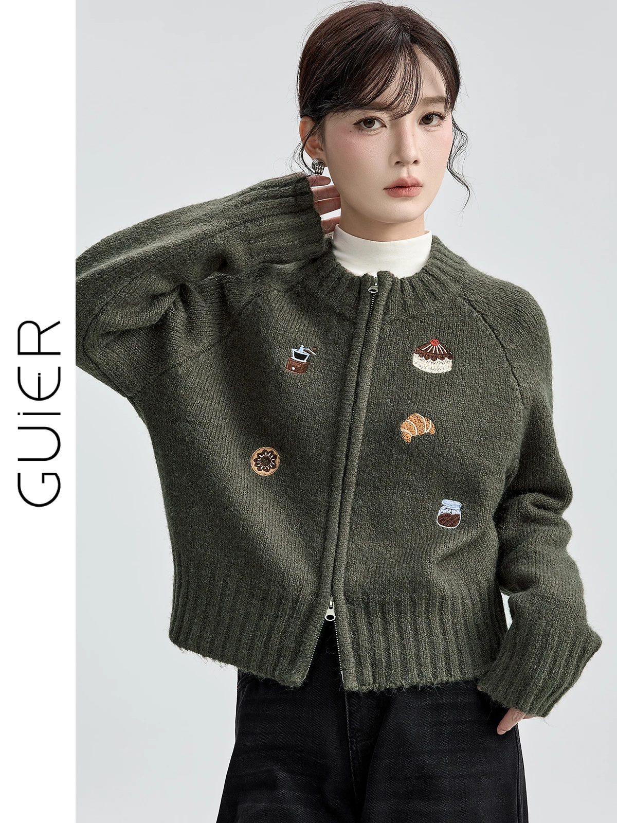 

Ele Embroidered Woolen Open Cardigan Women's Knitted Sweater Lazy Sle Autumn Winter Faion Casual Comfortable Top