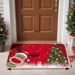Christmas Festive Red Reindeer Welcome Door Mats Home Decor Carpet for Living Room Kitchen Hallway Balcony Rugs Xmas Decorations