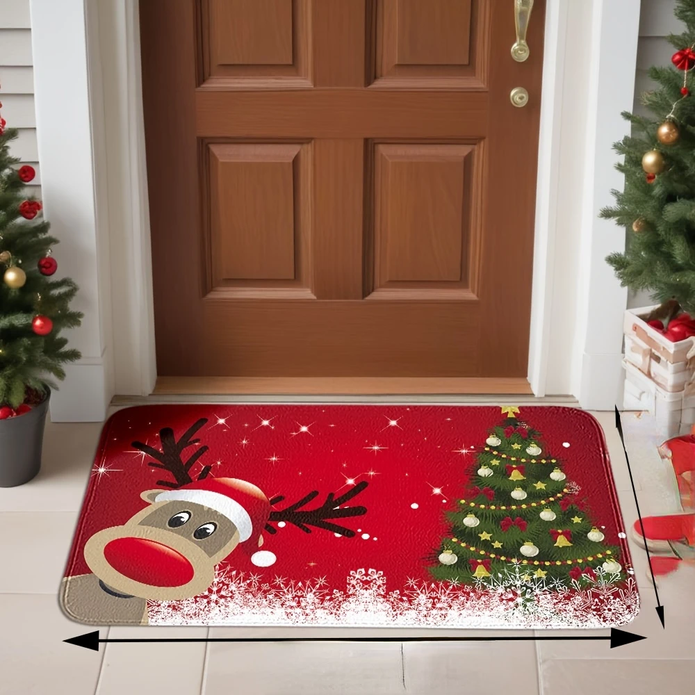 Christmas Festive Red Reindeer Welcome Door Mats Home Decor Carpet for Living Room Kitchen Hallway Balcony Rugs Xmas Decorations