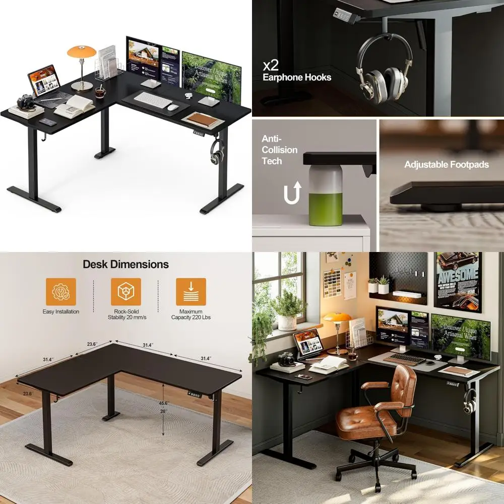 

Electric Adjustable L-Shaped Desk, 63x55 Inch, Corner Stand-Up Workstation for Home Office