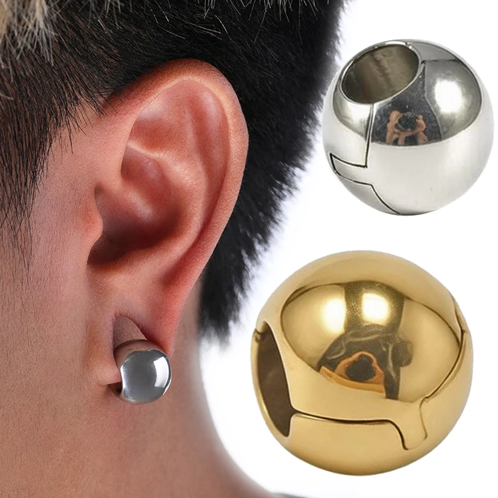 1PC Stainless Steel Ear Weights Round Ball Hoop Earrings Piercings Hollow Heavy Ear Weight Earlobe Expanders Stretchers Jewelry