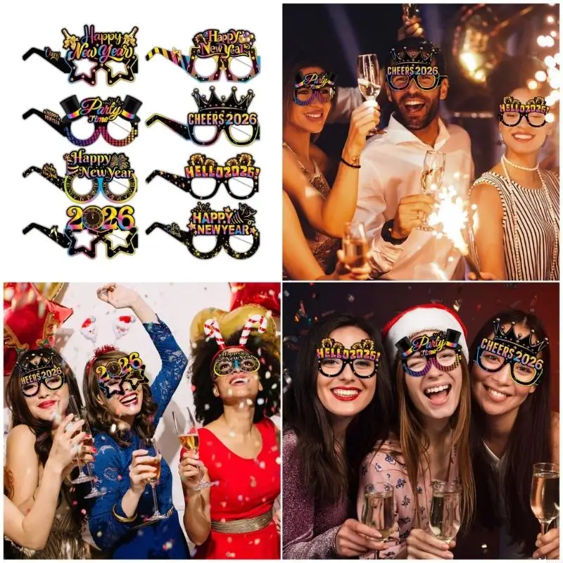 8 Pcs Disposable 2026 Glasses Paper Costume Props For Adult Parties Festive Theme Night Accessories 6XDA