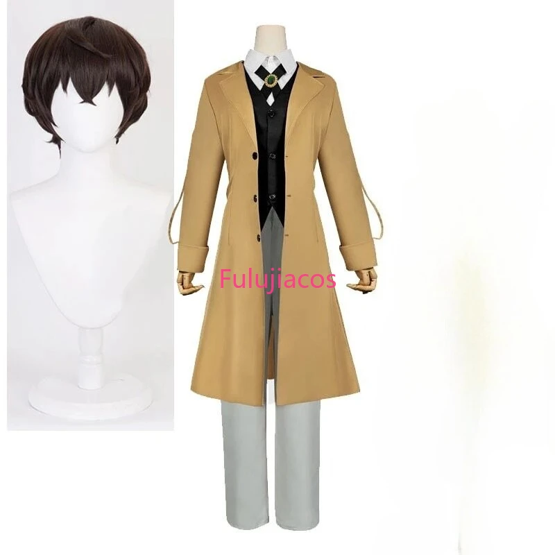 

Fulujiacos Dazai Osamu Cosplay Wig Men's Trench Coat Uniform Suit