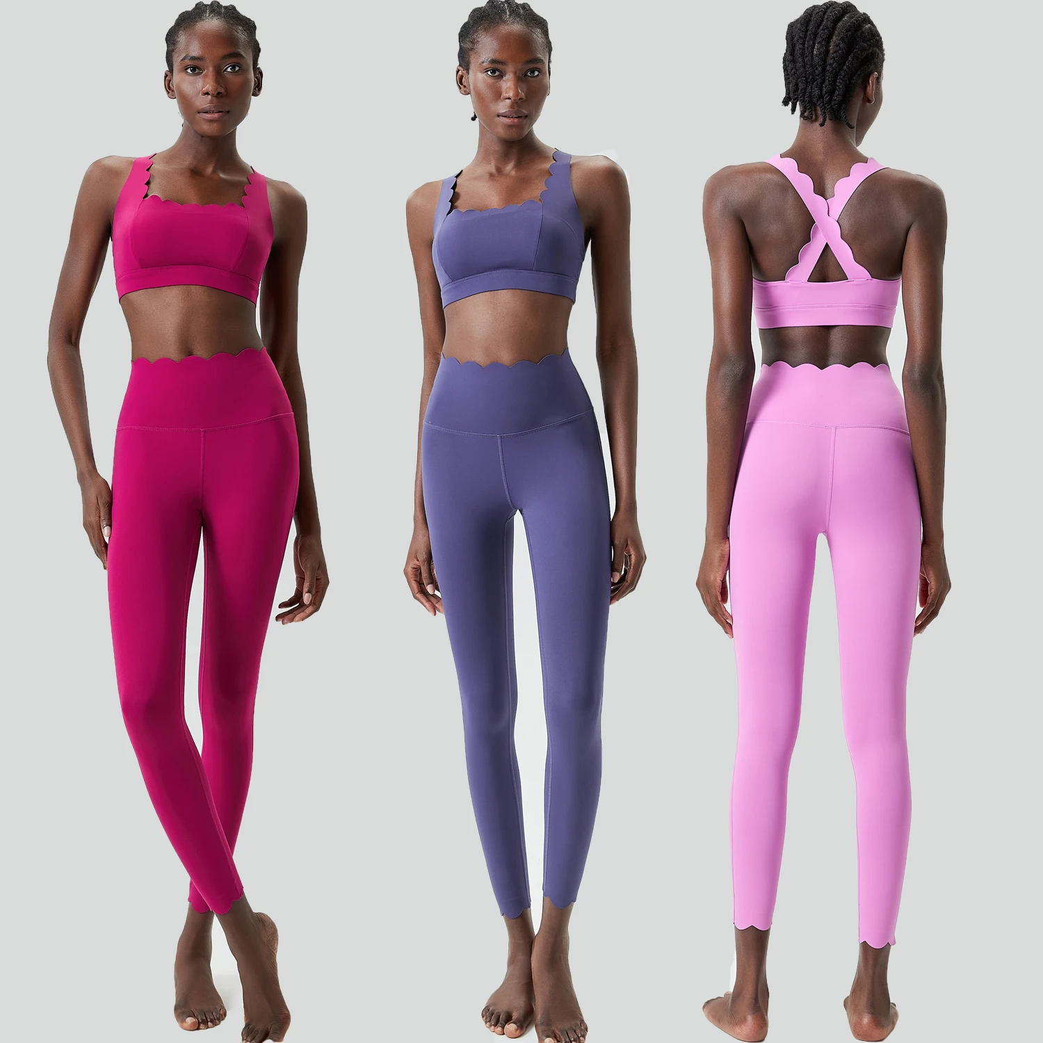 Fashion Solid Gym Sets High Waist Leggings Yoga Set Women Workout Tracksuit 2 Pieces Sports Suits Fitness Bra Running Outfit