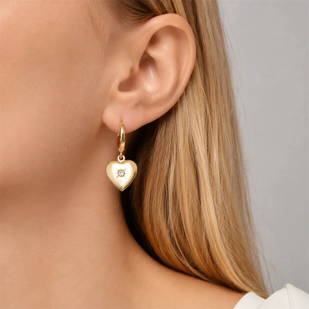 Trendy Gold Color Plating Red Heart Stone Lockat Heart Charm 3 Pairs Earrings Pack For Women Girl Cute Romantic Fashion Jewelry
