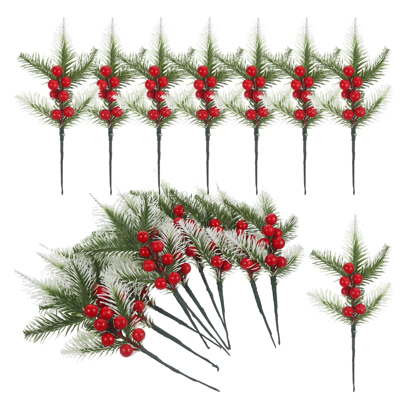 

20pcs Artificial Pine Branches Christmas Berry Stems Snowy Pine Picks Holiday Greenery for Wreaths Floral Arrangements Winter