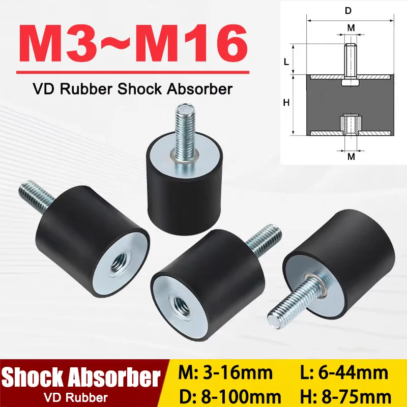 1 szt. Gumowy amortyzator wibracyjny z gwintem wewnętrznym i zewnętrznym M3 M4 M5 M6 M8 M10 M12 M16 Typ VD, podkładka antywibracyjna, mocowanie izolujące wibracje