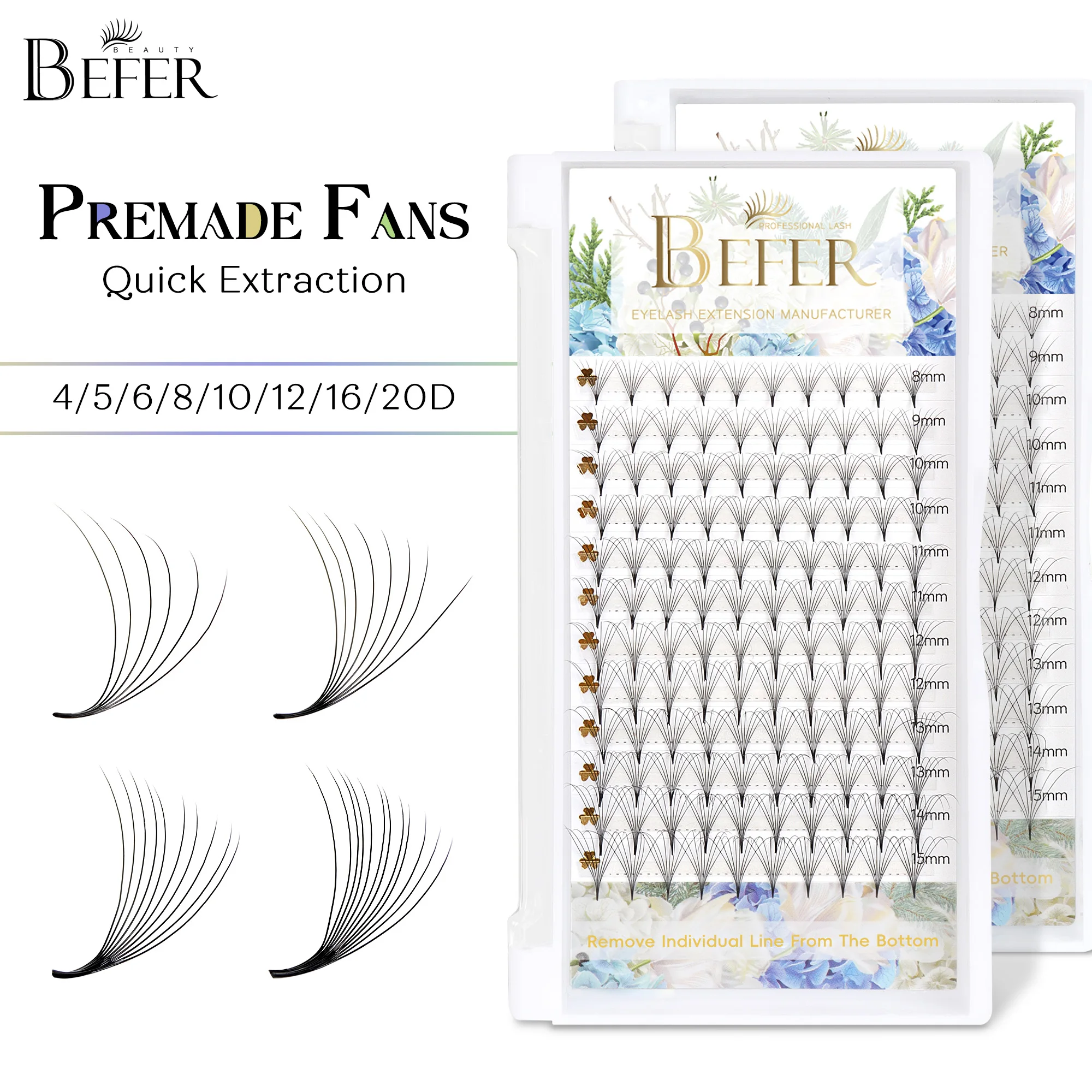 

BEFER Premade Fans Lash Volume 4-20D Eyelashes Extension Long Stem Sharp Narrow Stem Fan Lashes Natural False Eyelashes Supplier