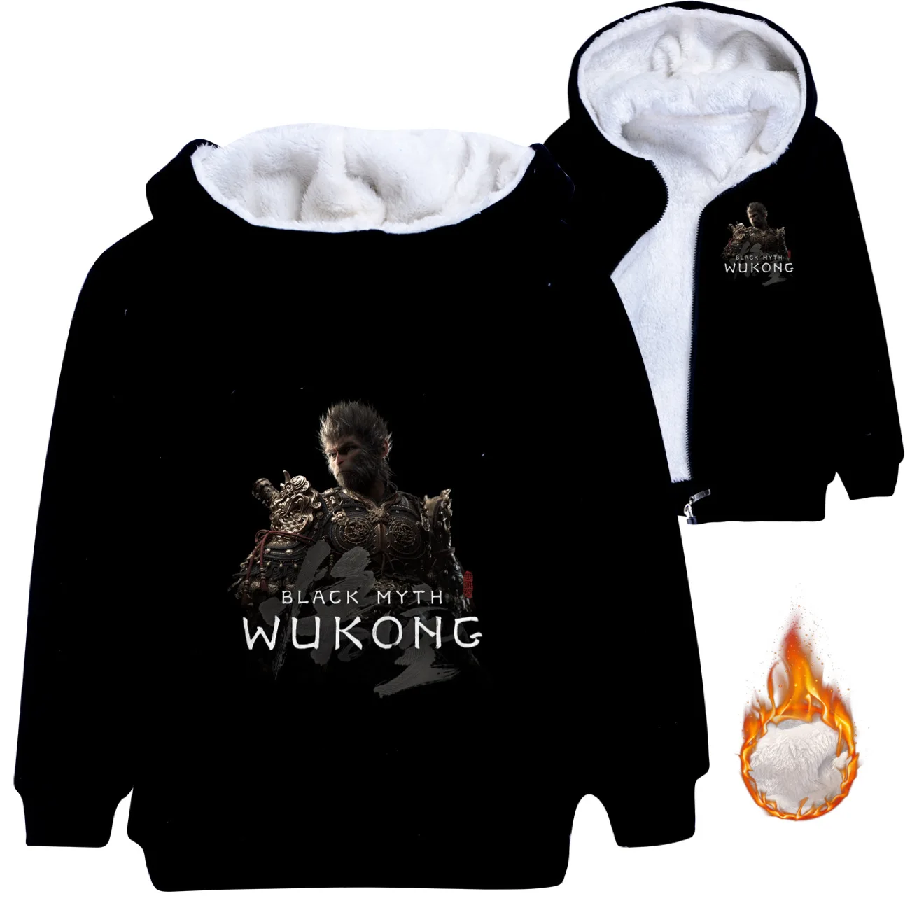 Winter Warm Outerwe Boys Black Myth Wukong Game Jacket Coat Anime Hooded Sweater New Fashion Children's Clothing 100-160cm