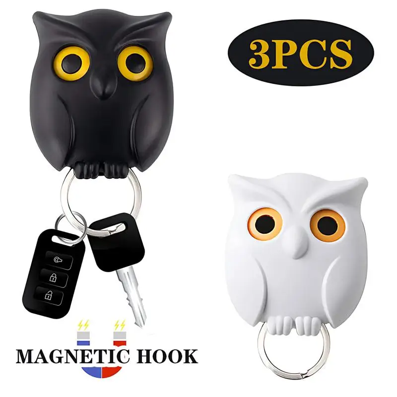 

3 PCS Owl Night Wall Magnetic Key Holder Magnets Hold Keychain Key Hanger Hook Hanging Key Will Open Eyes Home Decoration