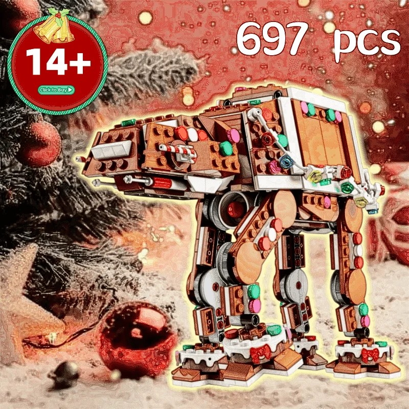 Bricklink Ideas Christmas Gingerbread Snowspeeders 697 Pcs Gingerbread At-at Addon Model Spaceship Sets Building Blocks Toys