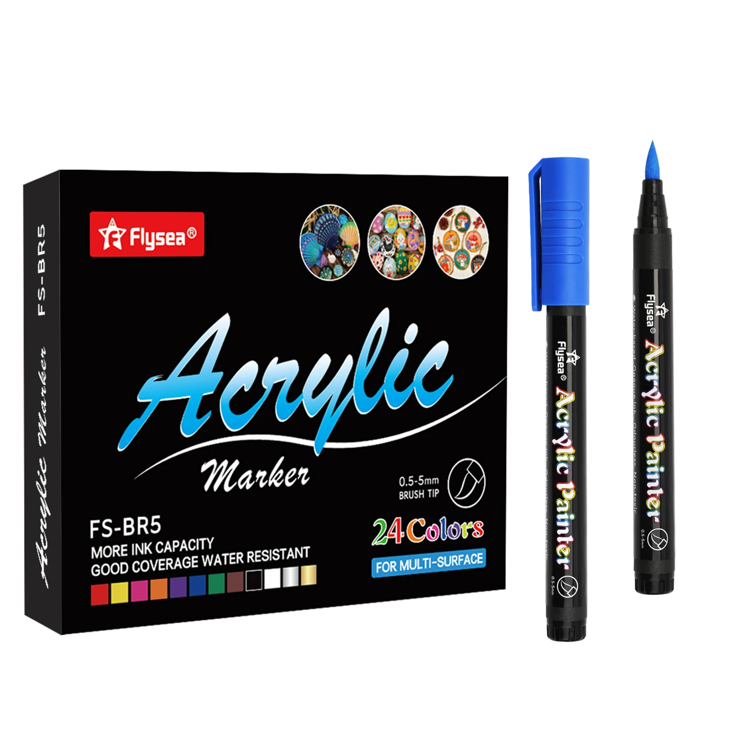 12/24/36 Colors Brush Tip Acrylic Paint Pens, Paint Markers for Lettering and Creative Painting, Rocks, Mugs, Ceramic, Glass