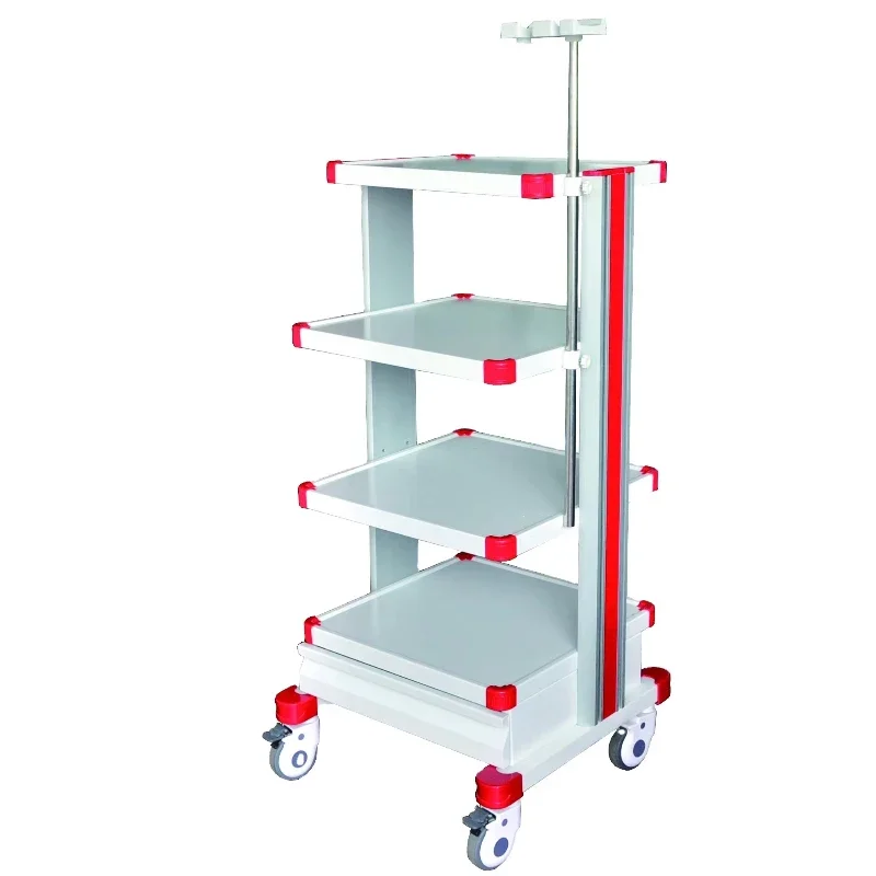 

Four-frame endoscope trolley with wheels and drawers