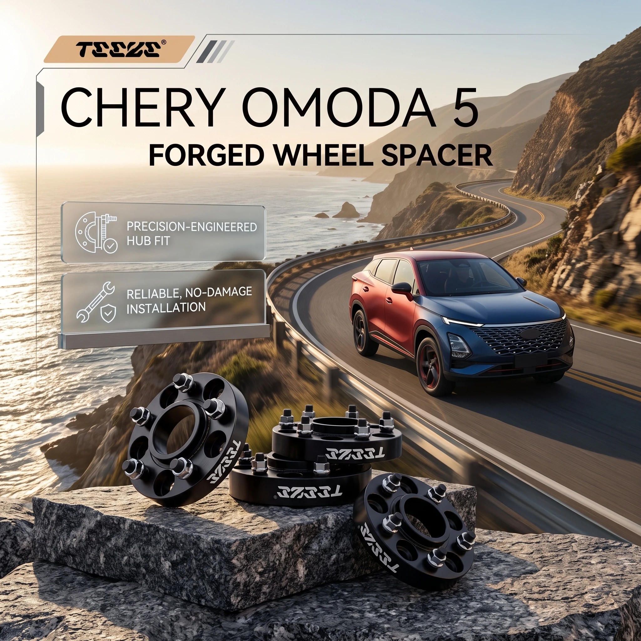 Teeze 2/4pcs 5x108 CB 60.1 M12 x 1.5 Hub Centric Black Forged wheel spacer For Chery Omoda 5 Flange Plate15/20/25/30/35/38mm