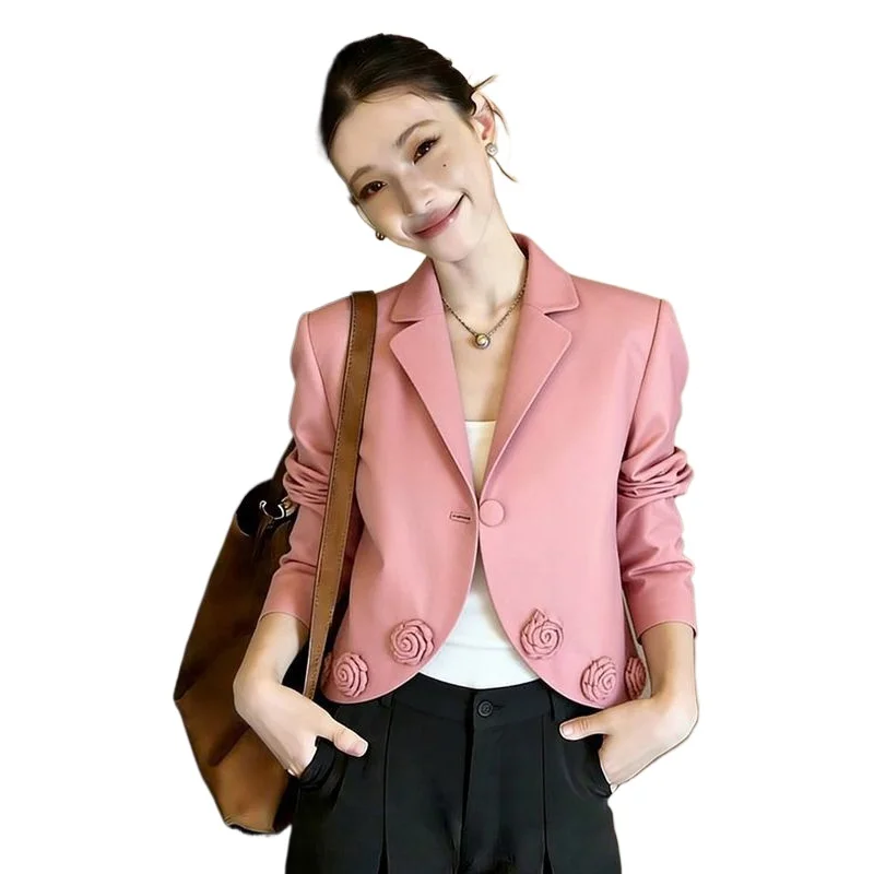 

Suit Jacket for Women Blazers Coat Commuting Pink Long Sleeved Flower Decoration Spring and Autumn New Style