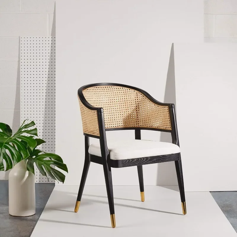 Casa Coleção Rattan Accent Chair, Rogue Black, Natural Rattan, Sala de Jantar Cadeira, totalmente montado, SFV4106A