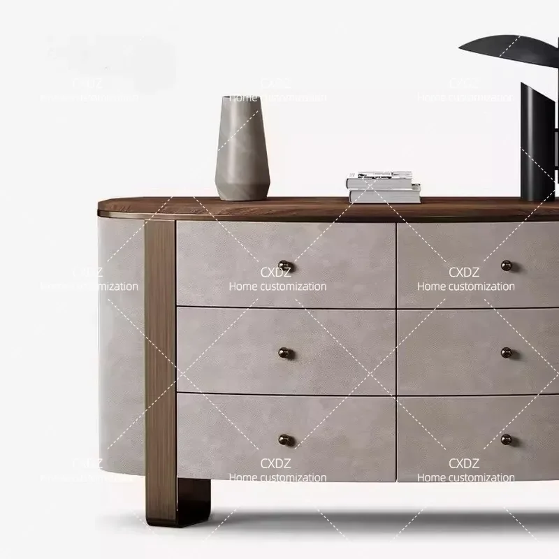 North American Black Walnut Solid Wood Dining Side Cabinet Living Room Wall Mounted High End Light Luxury Six Drawer Storage
