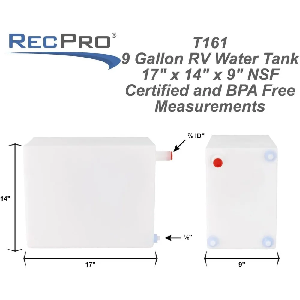 9 Gallon RV Fresh Water Storage Tank - BPA-Free, 17x14x10, American Made, Grey Water Compatible