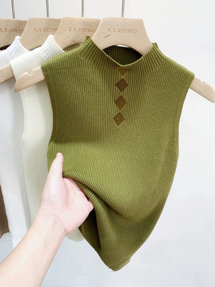 

Y2K Mesh Knitted Top Women Tank Top Half Neck Vest Female Sleeveless Sweater Chic Cut Out Streetwear Solid Skinny Tube Top 2025