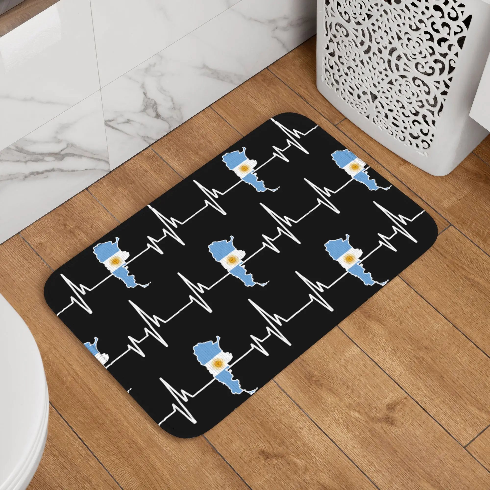 Custom Argentinian Heartbeat Argentina Flag Doormat Anti-Slip Kitchen Bath Mat Living Room Door Floor Entrance Carpet Rug