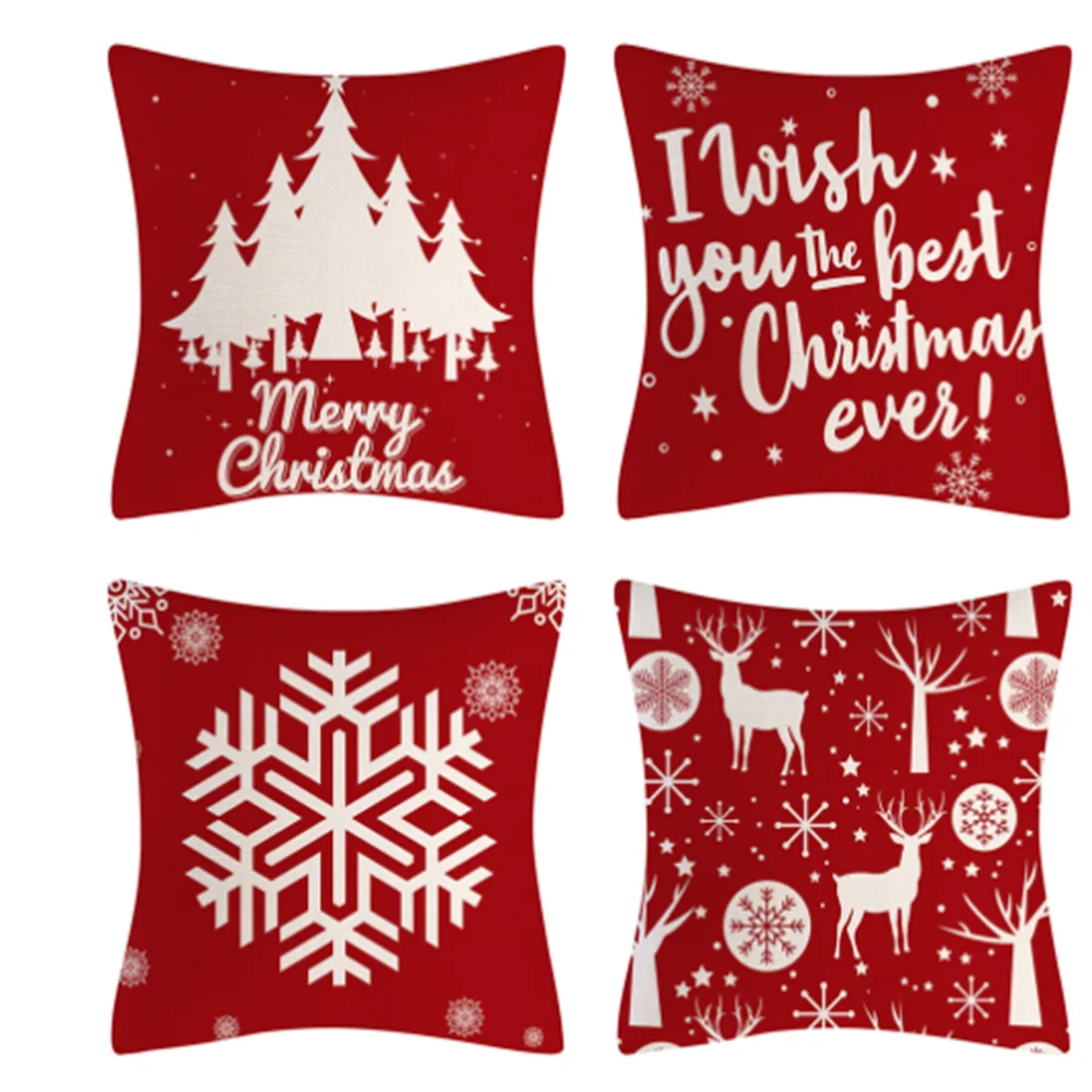 

Christmas Cushion Cover for Sofa Bed Decorate Elk Snowflake Christmas Tree Print American Style Pillow Case 4 Piece Set 45x45cm