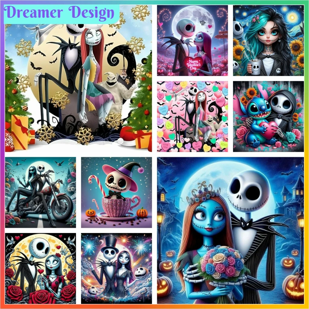 Pintura de diamantes de pesadilla antes de Navidad, obra maestra, creación, manualidades, punto de cruz, 5D, arte DIY, mosaico, decoración del hogar