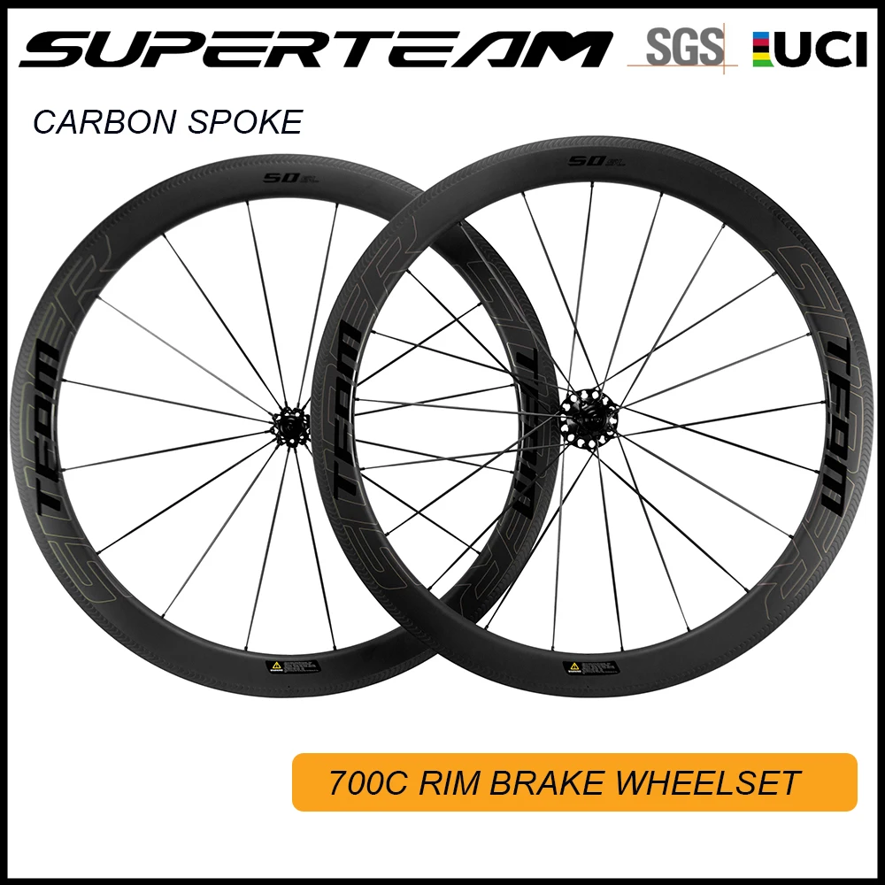 1 Pair New 700c Clincher Carbon Wheels 50mm Matte Road Wheelset With Black spokes Black Hub