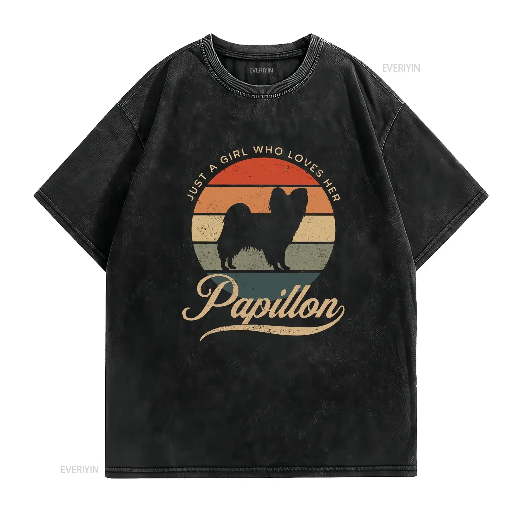 Papillon T Shirt Dog Mom Funny Lover Just a Girl Who Loves Her vintage Washed Comfortable Casual homme designer clothes