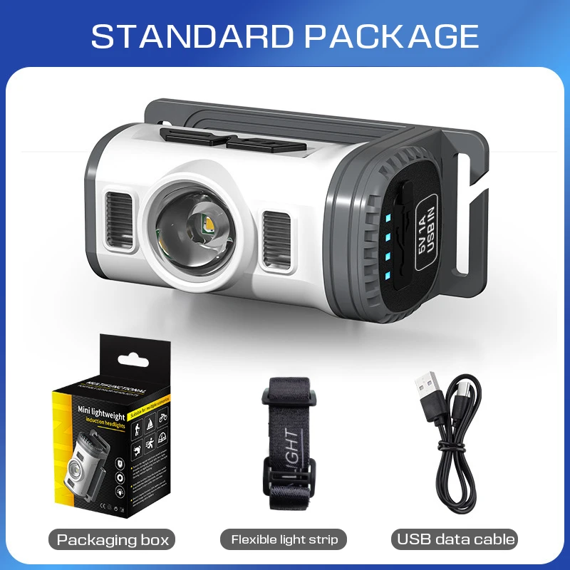 

Headlamp Rechargeable Super Bright LED Motion Sensor Headlight EDC Detachable Head Lamp Waterproof 8-Mode with Red/BLue/White
