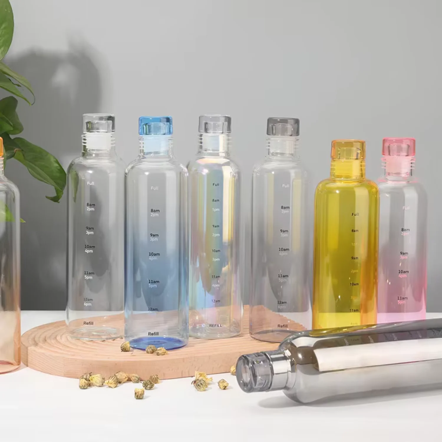 

BPA Free Fashion 500ml 650ml Gradient Glass Transparent Bottle With Time Marker