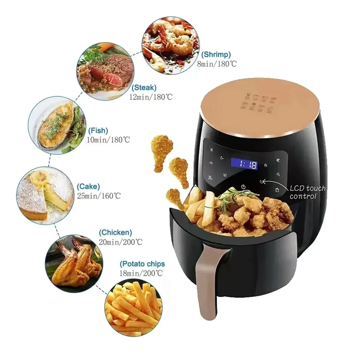 (A64E) 6L AirFryer Multi-Functional Intelligent TouchScreen Oven Large Capacity Electro Mechanical Deep Fryer Home Airfryer(EU)