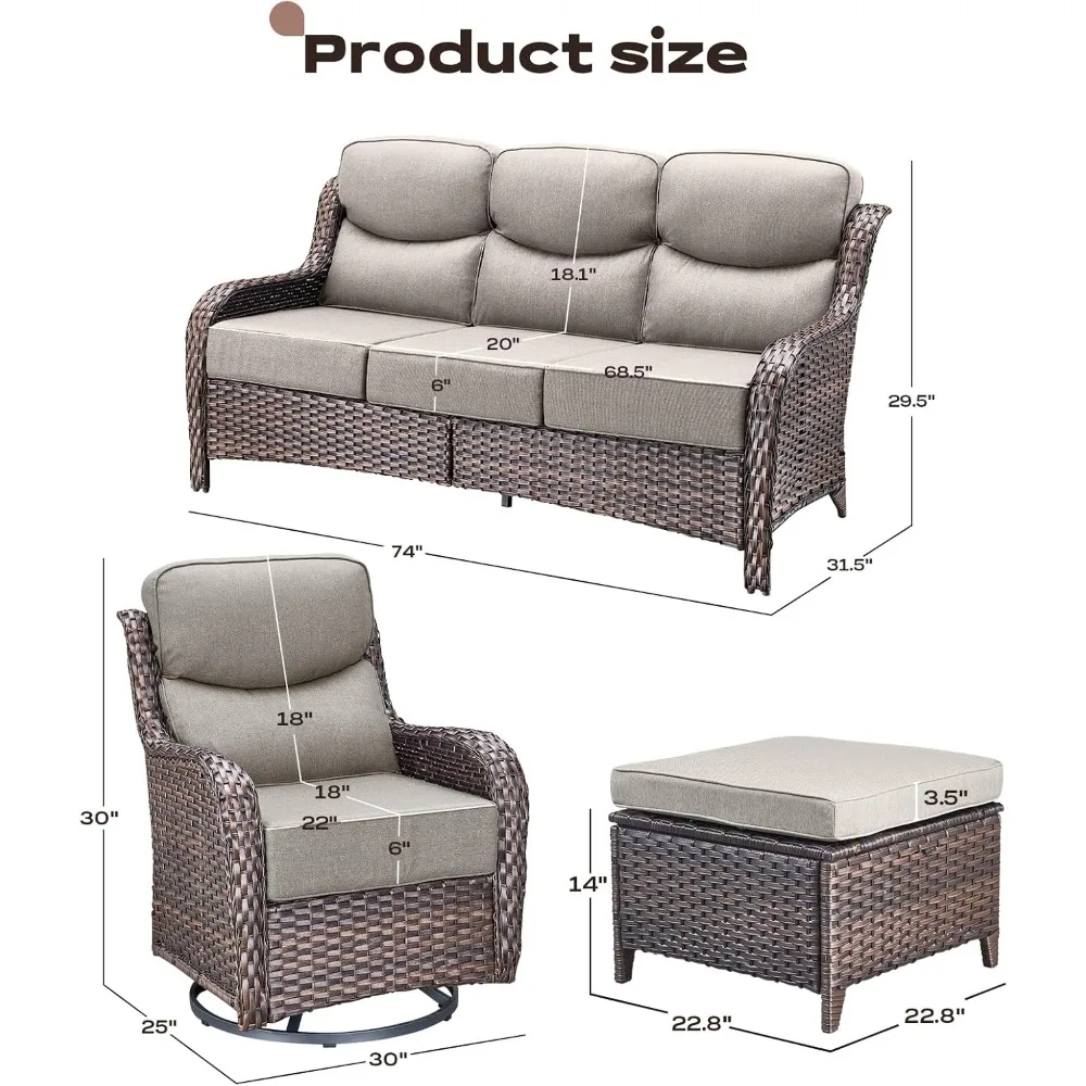 

Rattan Outdoor Patio Furniture Set - 7-piece Patio Relaxation Set Including A Swivel Rocking Chair, Footstool, and Sofa