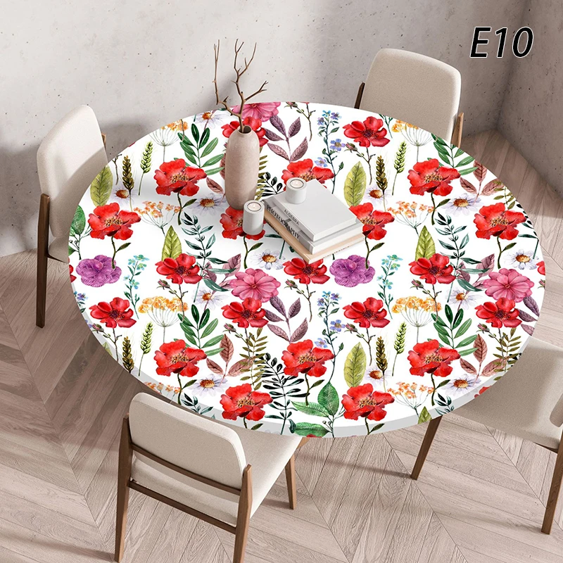 60/90/100/120cm Reusable Waterproof Tablecloth Elastic Printing Home Dining Room Decor Round Table Cover Dust Protector