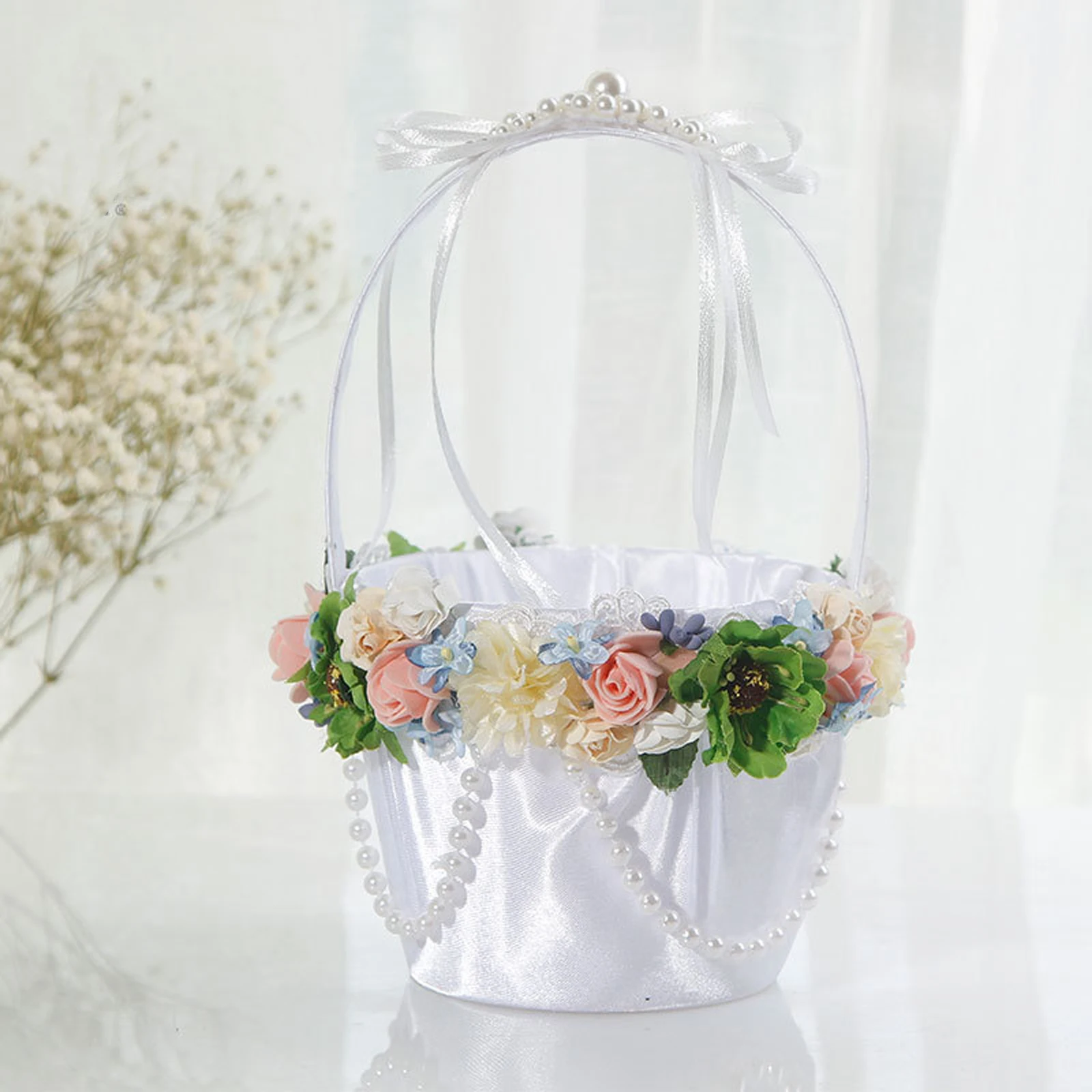 

Flower Basket Pearls Decoration Simulation DIY Elegant Durable For Wedding Ceremony Party Photography Props