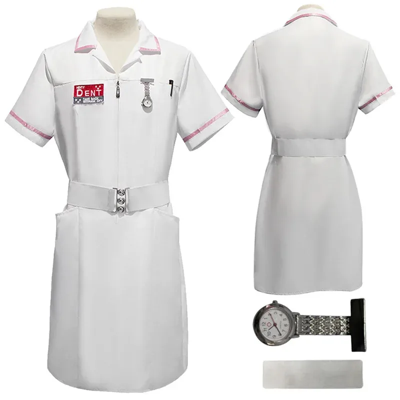 

Joker Cosplay Nurse Fantasy Costume Super Villain Roleplay Dress Belt Pocket Watches Outfits Adult Women Disguise Halloween Suit