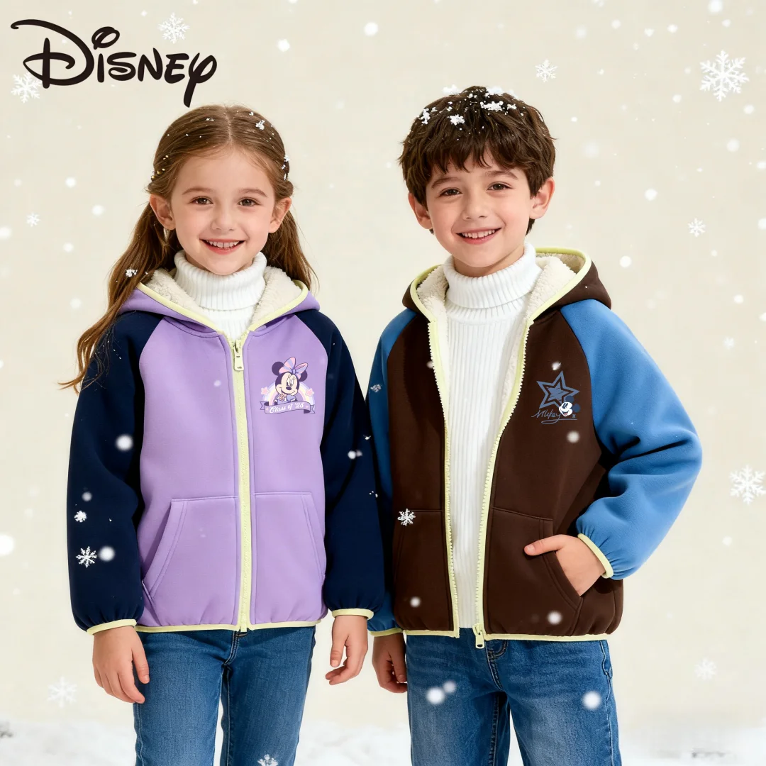 

Disney Kids Plush Liner Cardigan Jacket Mickey Minnie Print Warm-keeping Outerwear Children Autumn Winter Thickened Outerwear