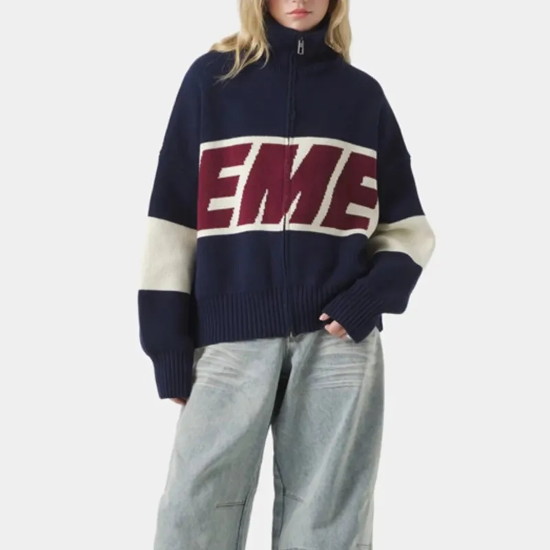 

Уличная мода, большой мужской свитер, женский зимний теплый кардиган с вышивкой и буквами Y2K, простой кардиган на молнии