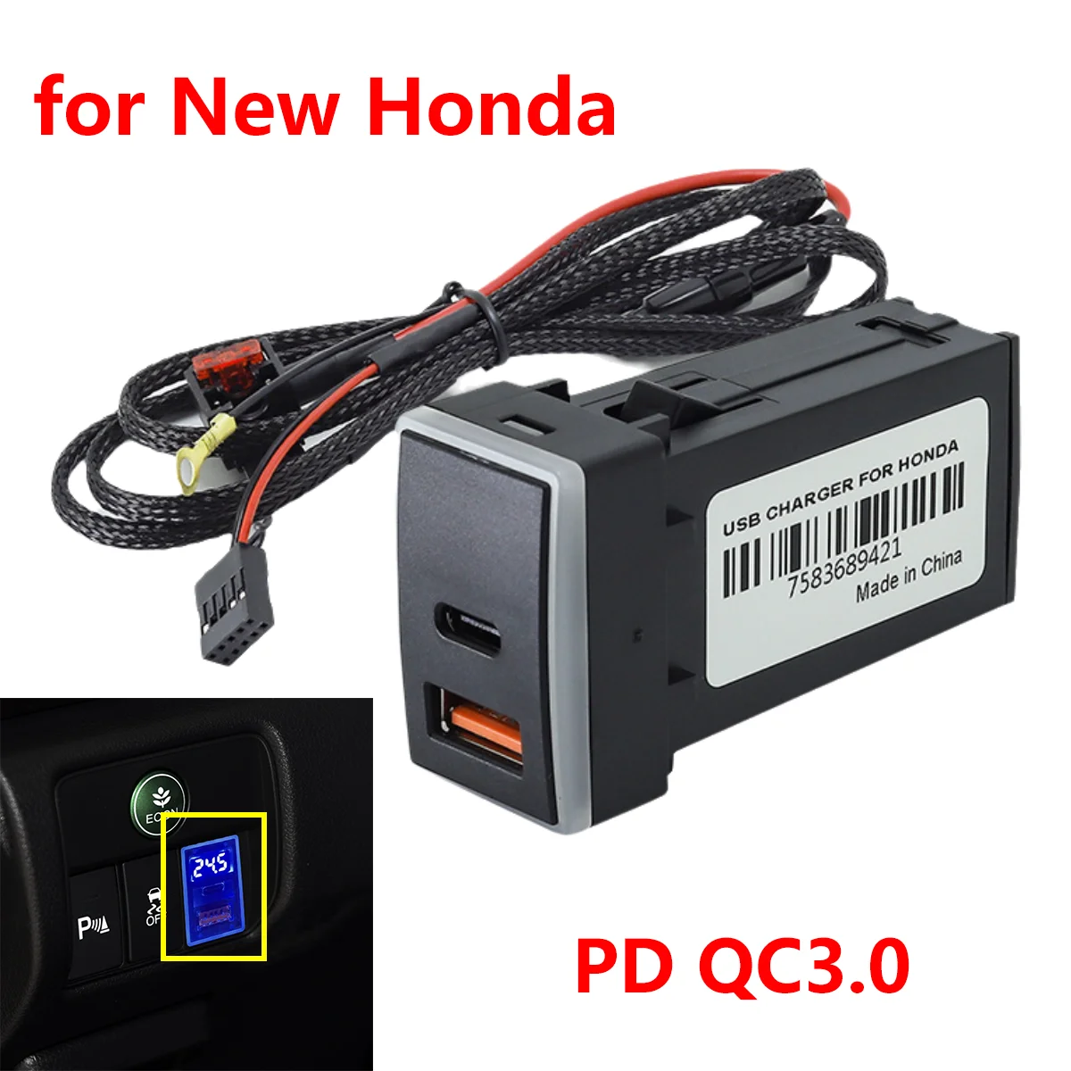23mm-×-37mm-pd-qc30-carregador-de-carro-soquete-de-carga-rapida-com-display-de-tensao-para-novo-honda-accord-civic-city-fit-hr-v-cr-v-odyssey
