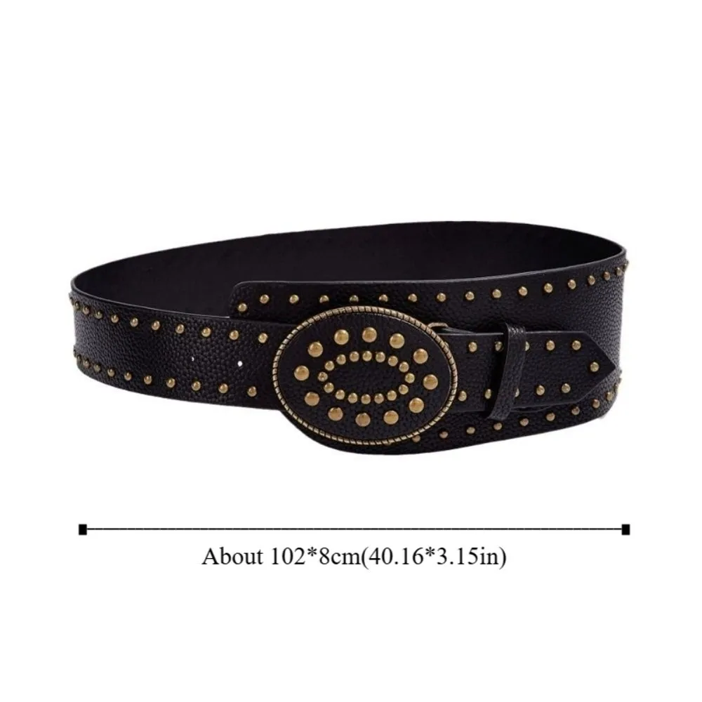 Trendy Vintage Rivet Leather Belt Gothic Y2k Women's Waist Belt Heavy-Duty Punk Dress Jeans Belt Waist Accessories