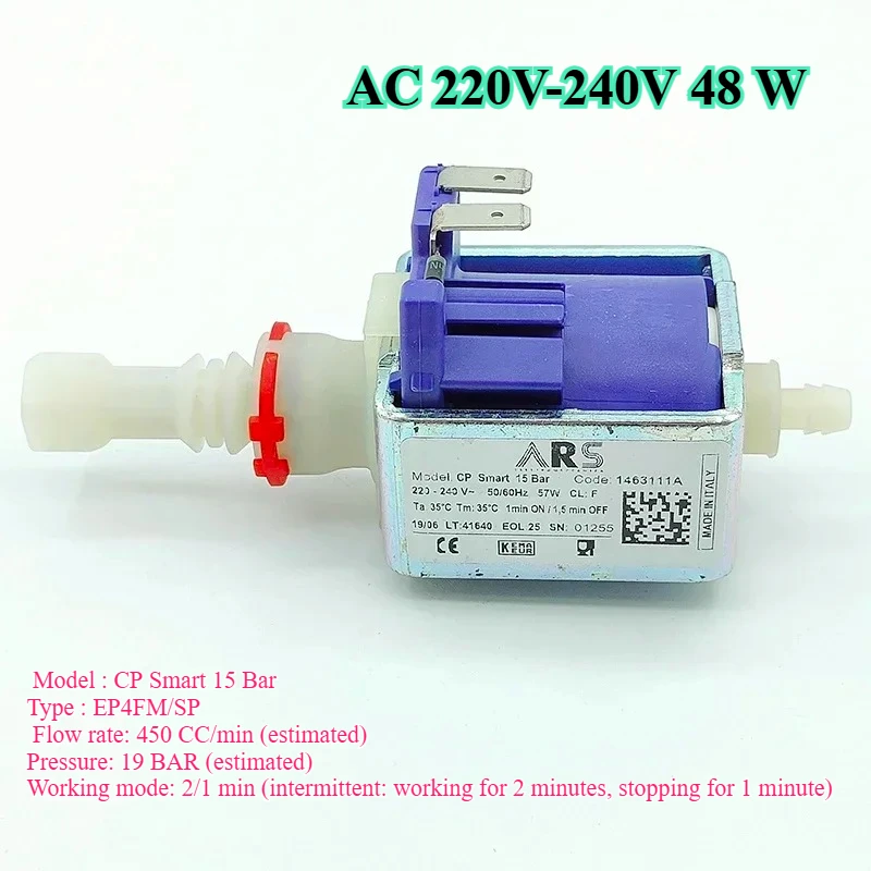 

ARS AC 50cc/min High Pressure Electromagnetic Plunger Pump 57W 220-240V Mini Water Pump Coffee Machine