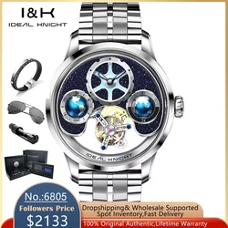 IDEAL KNIGHT 6805 Tourbillon Automatic Mechanical Watch for Men GMT Multi Temporal Zone Setting High-end Luxury Man Wrist Watch