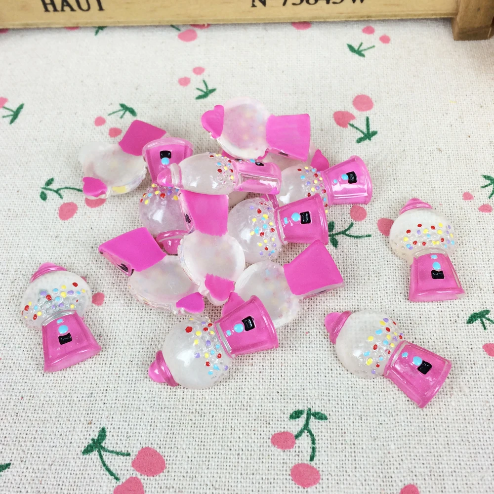 10Pieces Flat Back Resin Cabochon Kawaii Pink Bubble Gumball Machine DIY Flatback Embellishment Accessories Scrapbooking:18*30mm