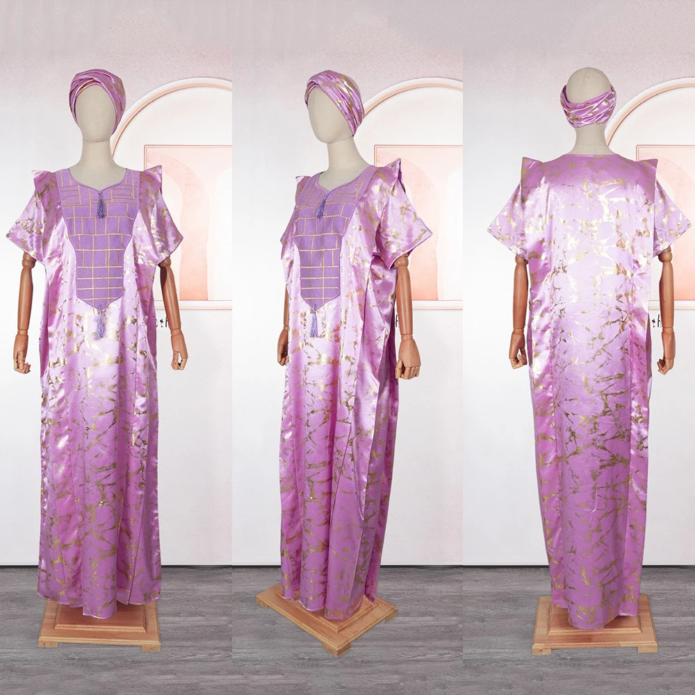 Elegant Muslim Dresses for African V Neck Short Sleeve Printed Straight Floor Length Marocain Satin Boubou Robe Djellaba Femme