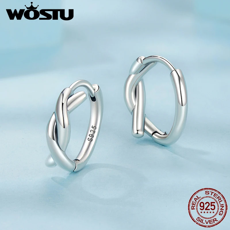 WOSTU-Boucles d'oreilles créoles doubles torsadées pour femmes, argent regardé 925, cadeau de bijoux, structure d'oreille, SCE1837